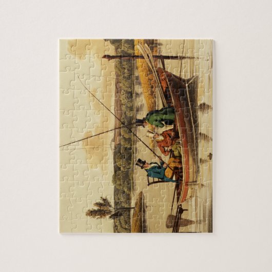 Fischerei in einem Stocherkahn, aquatinted von I. Puzzle (Vertikal)