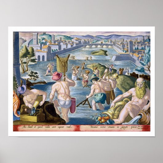 Fischerei in flachen Gewässern mit Netzen, Platte Poster (Vorne)