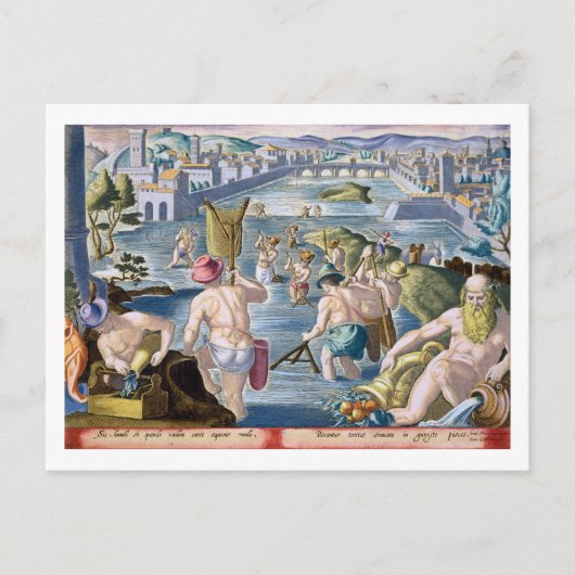 Fischerei in flachen Gewässern mit Netzen, Platte Postkarte (Vorderseite)