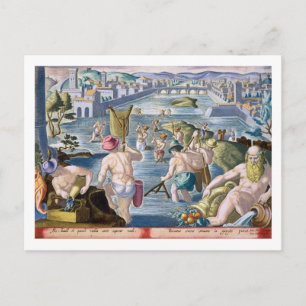 Fischerei in flachen Gewässern mit Netzen, Platte Postkarte