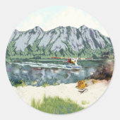 Fischerei mit einem Bush-Flugzeug Runder Aufkleber (Vorderseite)