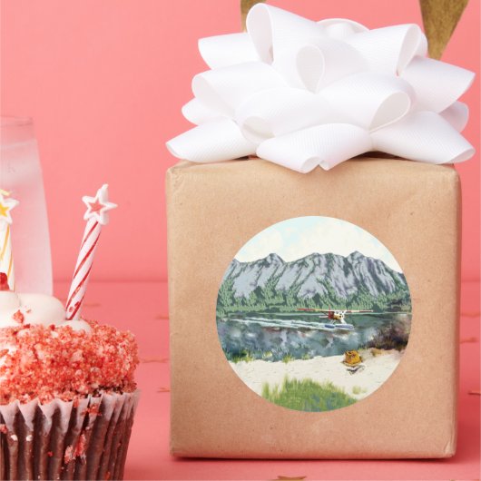 Fischerei mit einem Bush-Flugzeug Runder Aufkleber (Party)