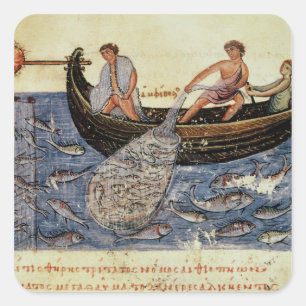 Fischerei mit einem Netz Quadratischer Aufkleber