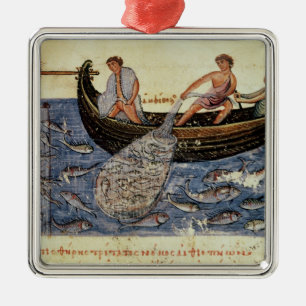 Fischerei mit einem Netz Silbernes Ornament
