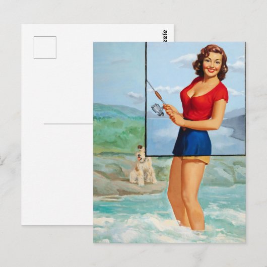 Fischerei mit Hundepup Postkarte (Vorne/Hinten)