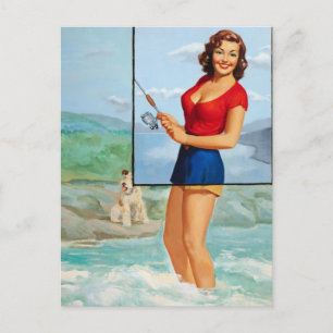Fischerei mit Hundepup Postkarte