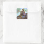 Fischerei mit St. Joseph Quadratischer Aufkleber (Tasche)