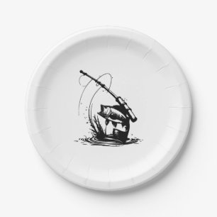 Fischerei mit Symbolen Pappteller