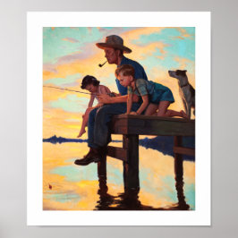 Fischerei mit Vater. Vintage Kunstdrucke Poster