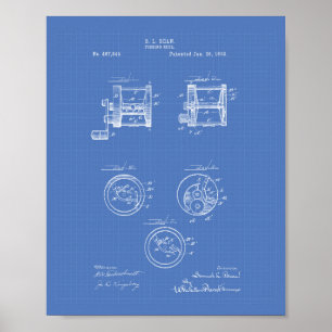 Fischerei Rollen 1892 Patentart Blueprint Poster