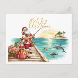 Fischerei-Rollen-Freude Weihnachten mit Santa Postkarte