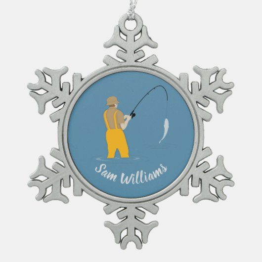 Fischerei Schneeflocken Zinn-Ornament (Vorderseite)