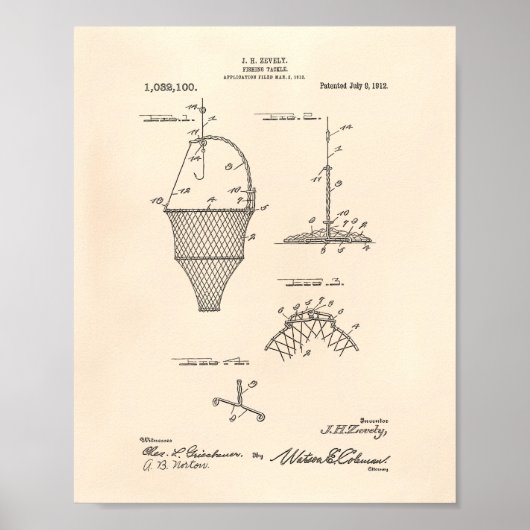 Fischerei Tackle 1912 Patent Art Old Peper Poster (Vorne)