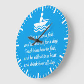 Fischerei und Bier - sarkastische Zen-Formulierung Große Wanduhr (Winkel)