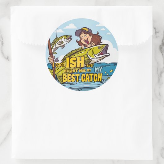 Fischerei und Ehe Runder Aufkleber (Tasche)