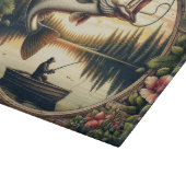 Fischerei und Fang der großen Forelle Schneidebrett (Ecke)