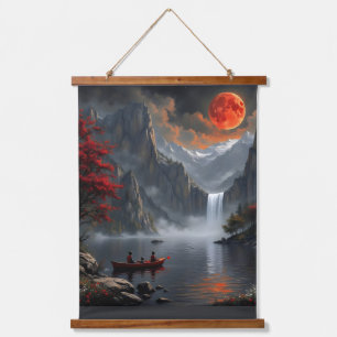 Fischerei unter dem Roten Mond Wandteppich Mit Holzrahmen