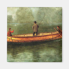 Fischerei von einem Kanu (Fischer in einem Holzboo Magnet