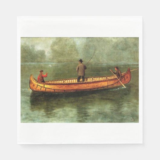 Fischerei von einem Kanu (Fischer in einem Holzboo Serviette (Vorderseite)