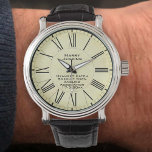 Fischerei-Wettbewerb oder Angelpreis Armbanduhr<br><div class="desc">Eine Armbanduhr für den Herren-Gewinner eines Angelwettbewerbs oder Angelturniers,  die als Auszeichnung für den männlichen Wettbewerbsieger konzipiert ist. Fügen Sie den Namen des Empfängers sowie den Wettbewerb hinzu. Römische Zahlen auf Pergamentbasis.</div>