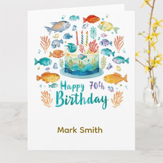 Fischerei zum 70. Geburtstag mit fischereitheme Ku Karte (Gelbe Blume)