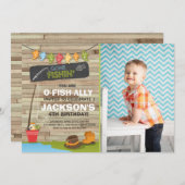 Fischerei zum Geburtstag Einladung Party Holzfisch (Vorne/Hinten)
