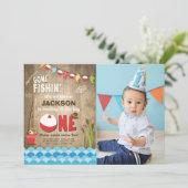 Fischerei zum Geburtstag Einladung Party Holzfisch (Stehend Vorderseite)