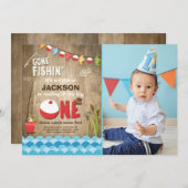 Fischerei zum Geburtstag Einladung Party Holzfisch (Vorne/Hinten)