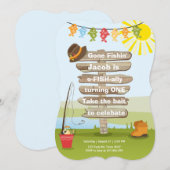 Fischerei zum Geburtstag Einladung Party Holzfisch (Vorne/Hinten)