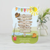 Fischerei zum Geburtstag Einladung Party Holzfisch (Stehend Vorderseite)