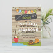 Fischerei zum Geburtstag Einladung Party Holzfisch (Stehend Vorderseite)