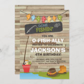 Fischerei zum Geburtstag Einladung Party Holzfisch (Vorne/Hinten)