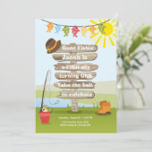 Fischerei zum Geburtstag Einladung Party Holzfisch (Stehend Vorderseite)