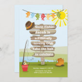 Fischerei zum Geburtstag Einladung Party Holzfisch (Vorne/Hinten)