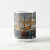 Fischereiboote im Hafen Weihnachten Kaffeetasse (Mittel)