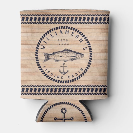 Fischereikabine Familienname Holz Navy Blau Rustik Dosenkühler (Vorderseite)