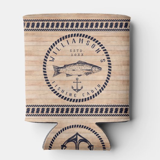 Fischereikabine Familienname Holz Navy Blau Rustik Dosenkühler (Rückseite)