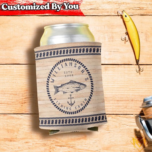 Fischereikabine Familienname Holz Navy Blau Rustik Dosenkühler