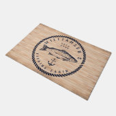 Fischereikabine Familienname Holz Navy Blau Rustik Fußmatte (Schrägansicht)