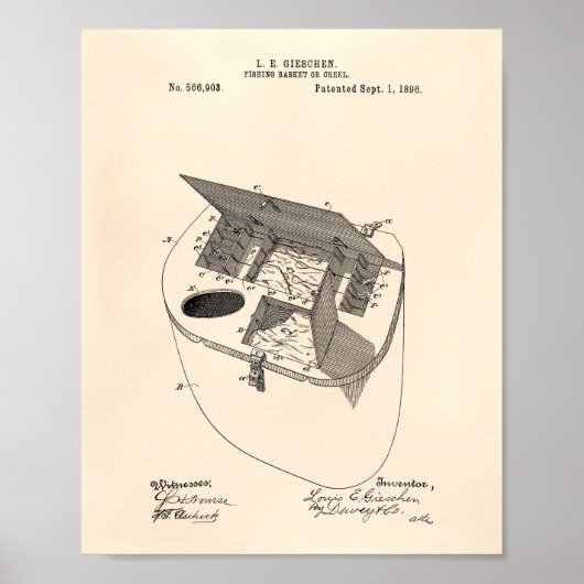 Fischereikorb 1896 Patent Art Old Peper Poster (Vorne)