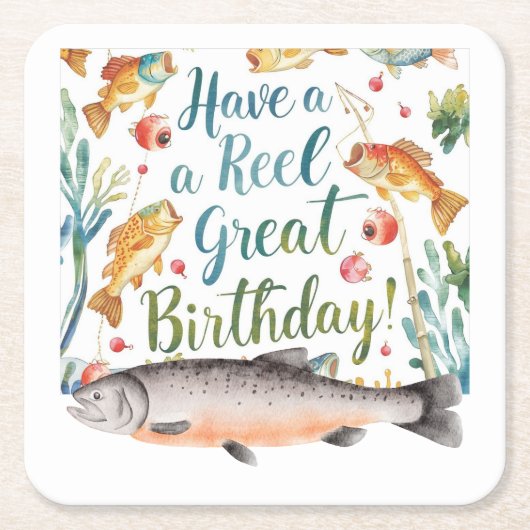 Fischereiliebhaber Geburtstagsthema Rechteckiger Pappuntersetzer (Vorderseite)