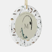 Fischereirod und Angelfisch Theme Fisherman Monogr Keramik Ornament (Rechts)