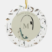 Fischereirod und Angelfisch Theme Fisherman Monogr Keramik Ornament (Vorne)