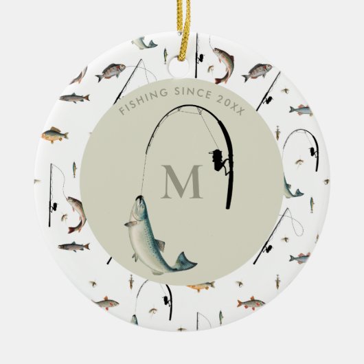 Fischereirod und Angelfisch Theme Fisherman Monogr Keramik Ornament (Vorne)