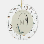 Fischereirod und Angelfisch Theme Fisherman Monogr Keramik Ornament (Links)