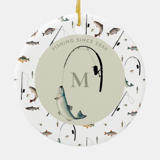 Fischereirod und Angelfisch Theme Fisherman Monogr Keramik Ornament (Hinten)