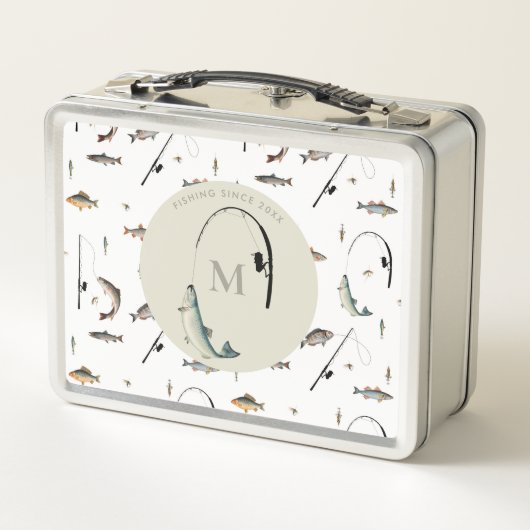 Fischereirod und Angelfisch Theme Fisherman Monogr Metall Brotdose (Rückseite)