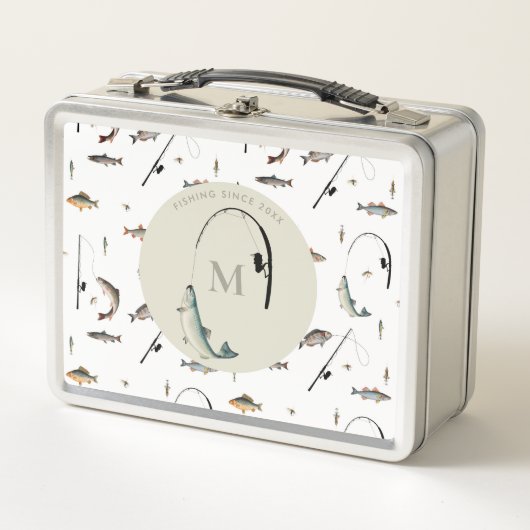 Fischereirod und Angelfisch Theme Fisherman Monogr Metall Brotdose (Vorderseite)