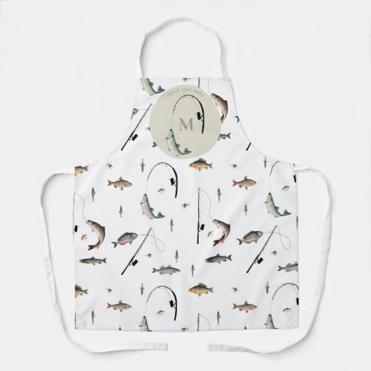 Fischereirod und Angelfisch Theme Fisherman Monogr Schürze (Vorderseite)