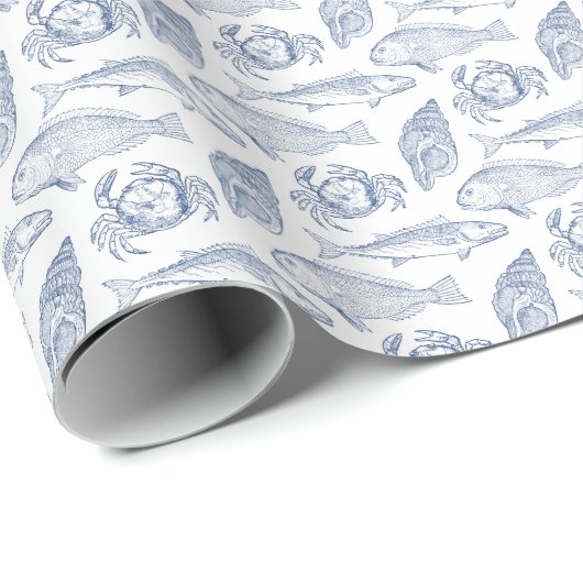 Fischerfang des Tages Blau und Weiß Geschenkpapier (Rolleneckpunkt)